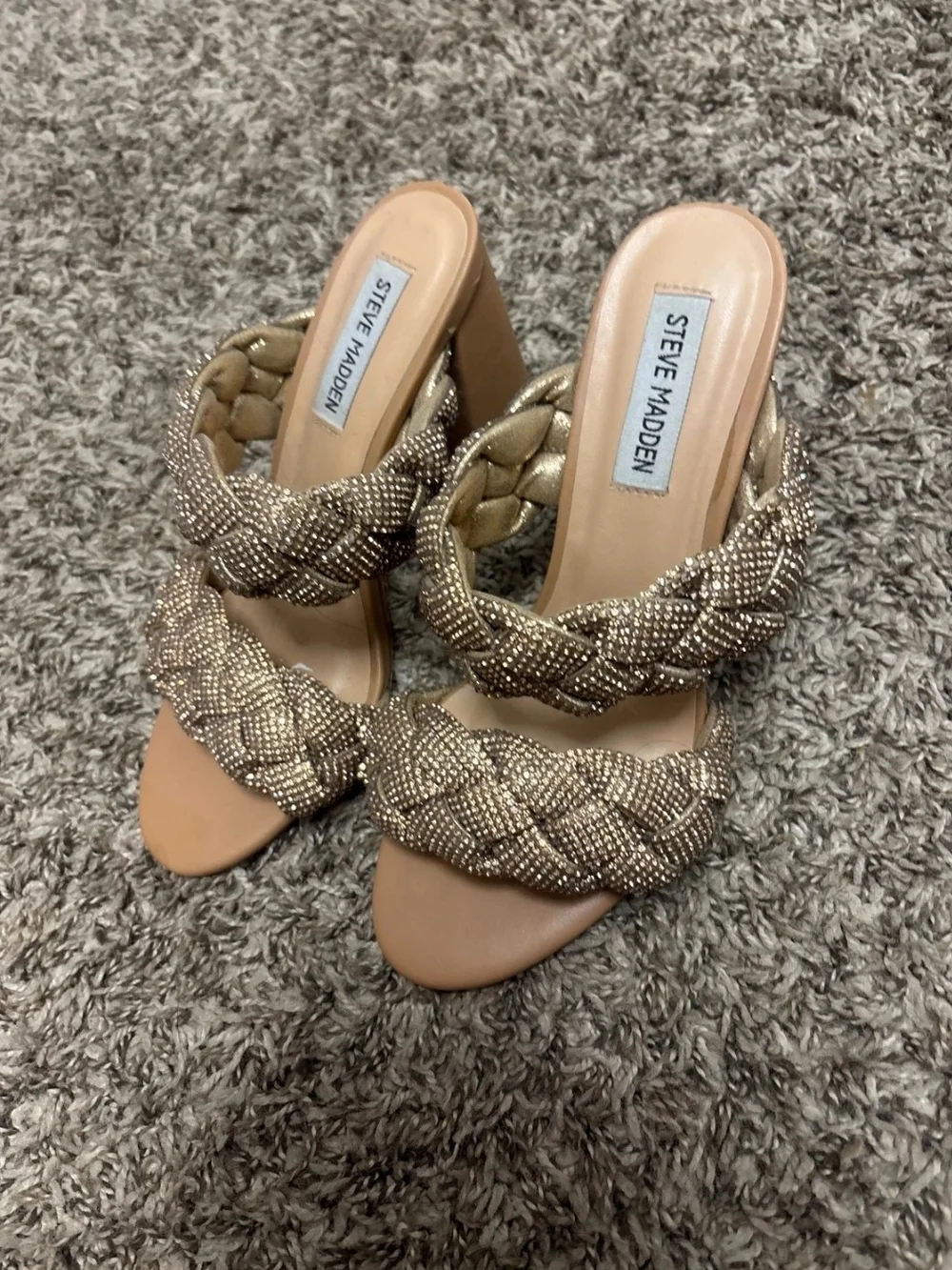 Steve Madden Kenley rhinestone-embellished braided block heel sandals Bronze Us7